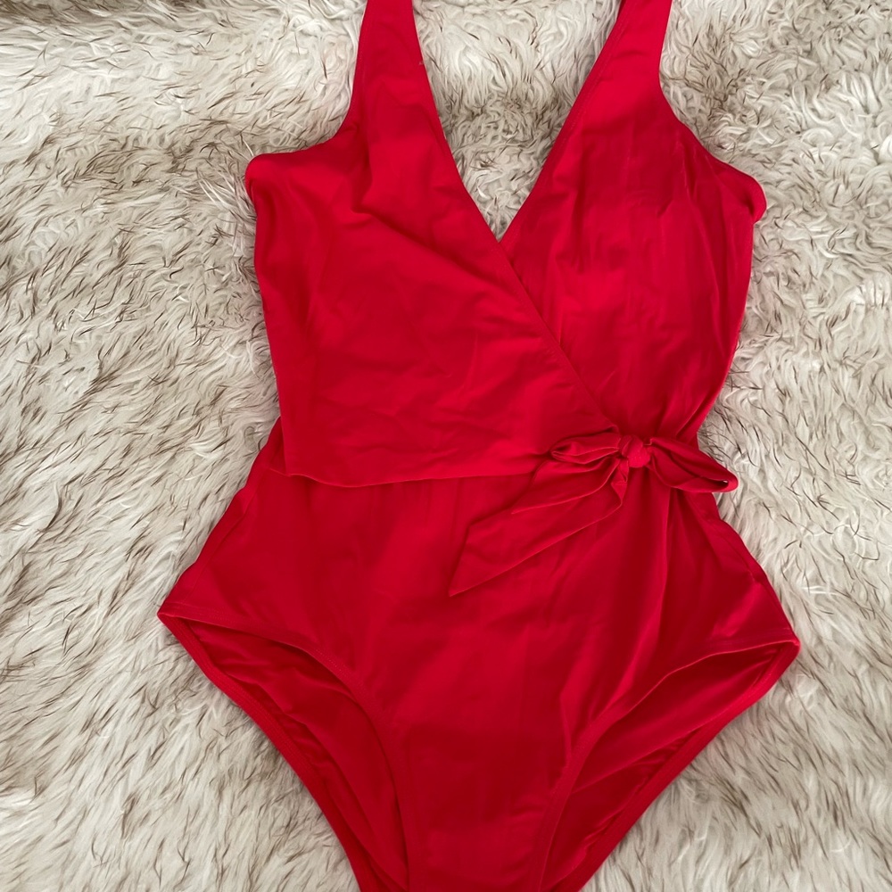 Tory Burch Wrap Effect One Piece Red Swimsuit